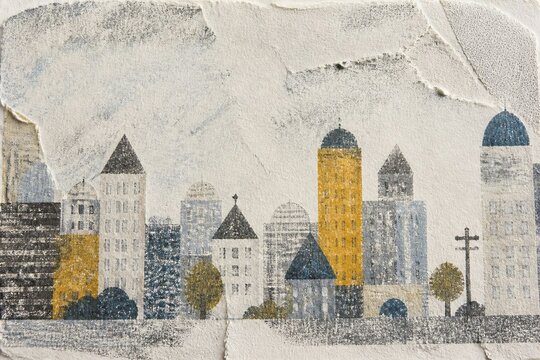 Frottage Rubbing cartoon cityscape background