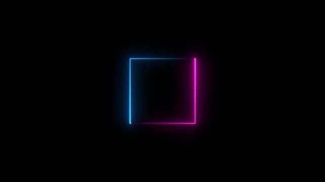 Glowing neon square rectangle picture frame icon animation neon display box round screen photo frame retro movement.