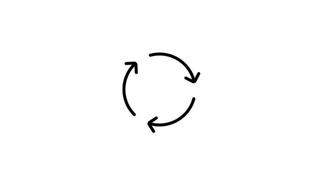 Reload icon animation with rotating circular arrows. Symbolizing refresh, data update, and recycle concepts.