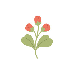 Fototapeta premium Stylized plant with red buds and green leaves