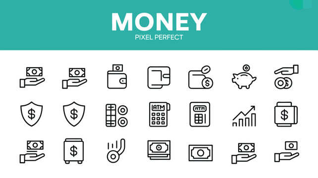Money and Finance Icon Collection &ndash; Banking, Payment, Savings and Financial Symbols
