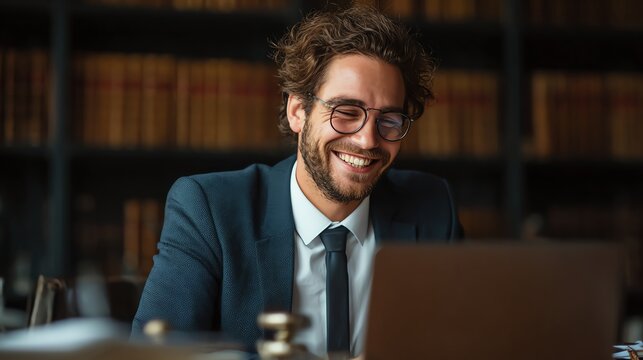 happy lawyer working on case