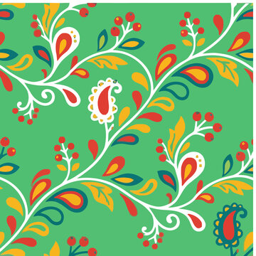Floral paisley pattern with berries and leaves