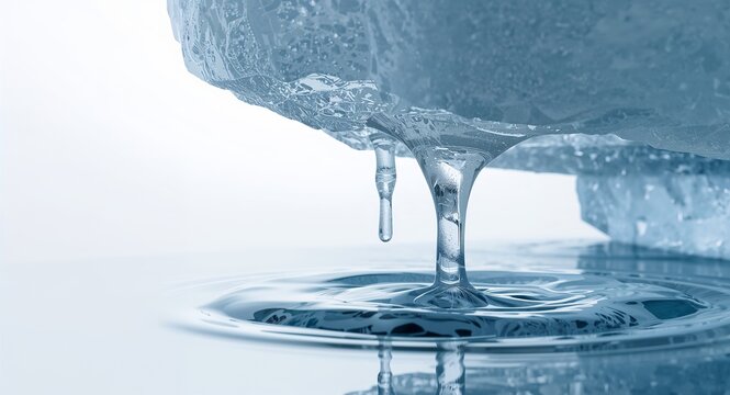 Close?up of melting ice samples dripping into clear basin to illustrate accelerated melting ice trends and freshwater influx � great for ice melt and summer melt designs