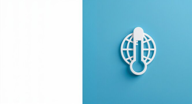 Formal campaign banner promoting climate awareness featuring stylized globe thermometer icon and clear call to action for public engagement design and marketing