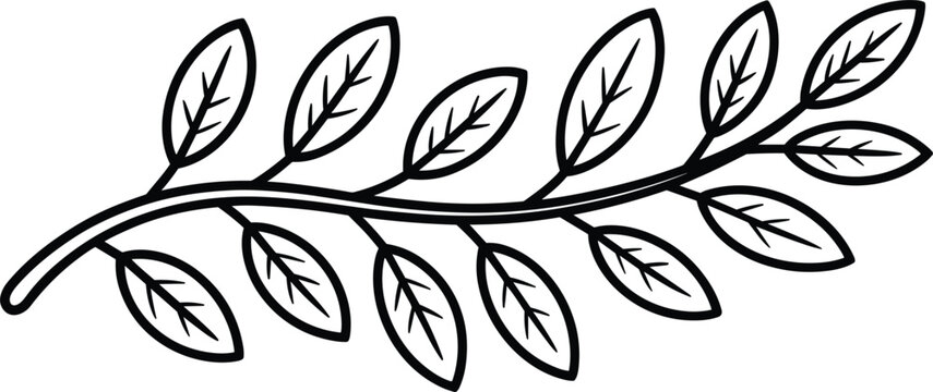 Minimalist Leafy Branch Line Art Vector Illustration Featuring Olive Leaves for Organic Beauty Branding, Elegant Wedding Stationery, and Botanical Graphic Designs