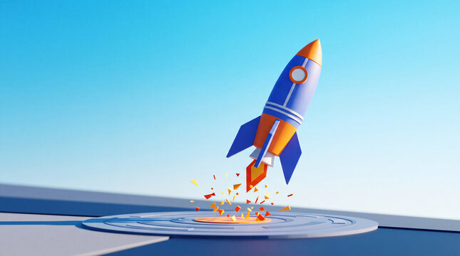 Rocket Launching From Digital Platform Concept