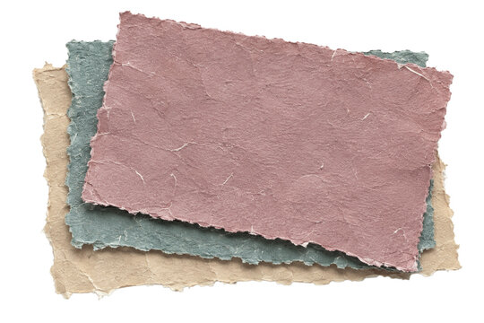 Layered Handmade Torn Paper Sheets in Yellow, Teal and Pink Isolated for Branding, Packaging, Stationery, Collage, Social Media and Video Design