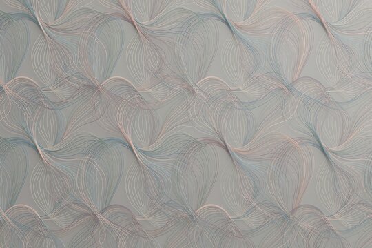 Intricate Abstract Pattern with Flowing Curved Lines in Pastel Hues, Soft and Harmonious Composition, Subtle Blue and Pink Tones, Creating a Sense of Elegant Movement and Tranquility