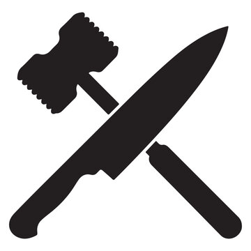 Crossed Chef Knife and Meat Tenderizer Mallet Vector Icon