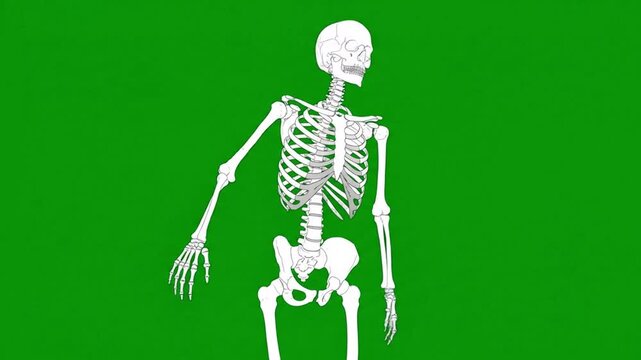 Full Body Human Skeleton Standing on Green Screen. 4K Video
