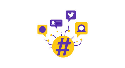 Fototapeta premium Social Media Hashtag Strategy Concept Illustration for Digital Marketing, Viral Engagement and Online Communication