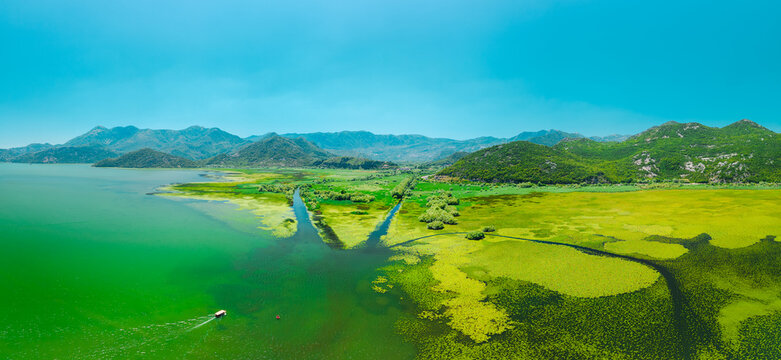 Aerial Panorama of Lake Skadar Wetlands near Virpazar