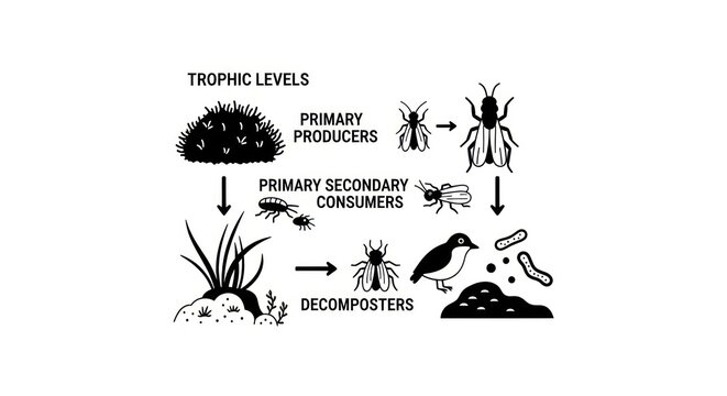 Trophic levels diagram with organisms.