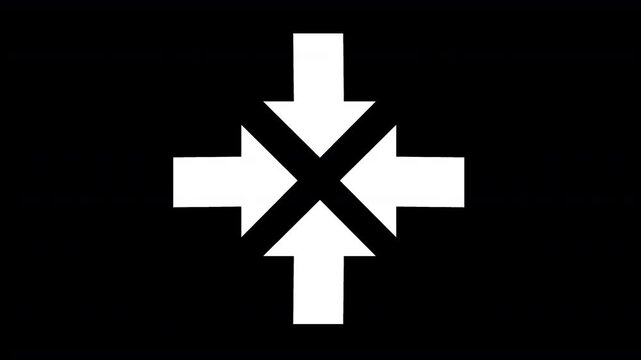 Minimalist white arrows pointing to center on black background