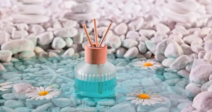 Aromatic diffuser fragrance with refreshing and aquatic scent.