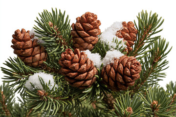 Fototapeta premium Christmas pine tree branches with pinecones and snow pine needle pinecone branches