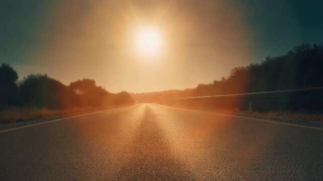 Heat shimmer distorting air above empty asphalt road