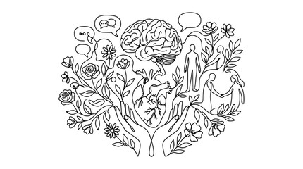 Obraz premium Human mind, heart, connection, growth, abstract line art, transparent background