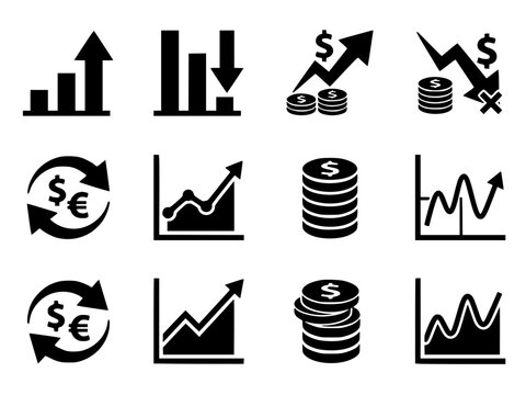 Financial Growth and Loss Symbols &ndash; Money Trade and Statistics Vector Icons