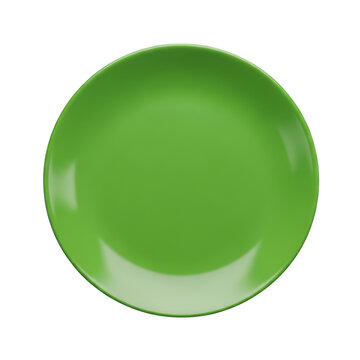 A single round green ceramic plate viewed from directly above isolated on transparent background