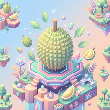 Isometric 3D Montong Durian Fruit Miniature Illustration