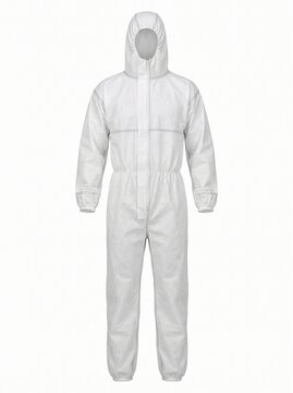 A full body white protective suit with a hood. 