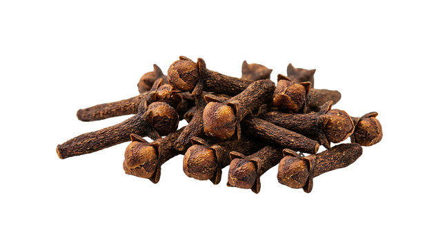 Dried cloves spice pile isolated for culinary cooking ingredients photography set on transparent background