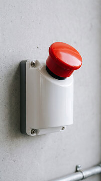 Red push button installed on white electrical control box