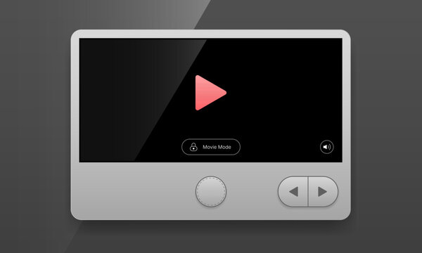 Retro media player device mockup showing video screen with play button and control pad