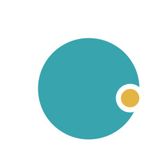 Teal circle with yellow circle and white crescent isolated © yanah