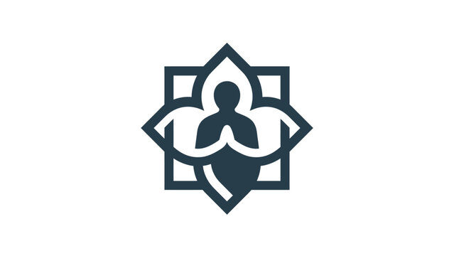 Zen Meditation Icon, Yoga Pose, Namaste Gesture, Spiritual Symbol
