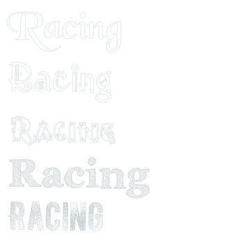 Racing text typography set with various white font styles on transparent background