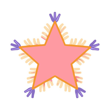 Pink star with orange outline and fringe