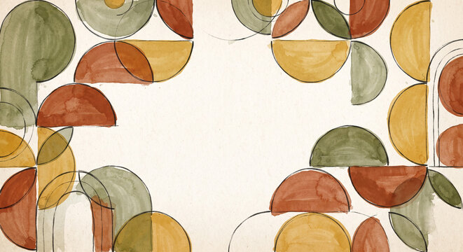 Retro 1960s Mod Overlapping Semi-Circles and Arches Graphic Art Wallpaper Background