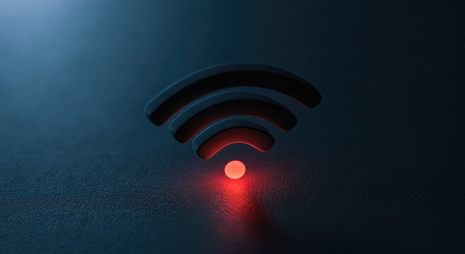 Glowing red signal highlights a dark, textured surface with a wireless symbol