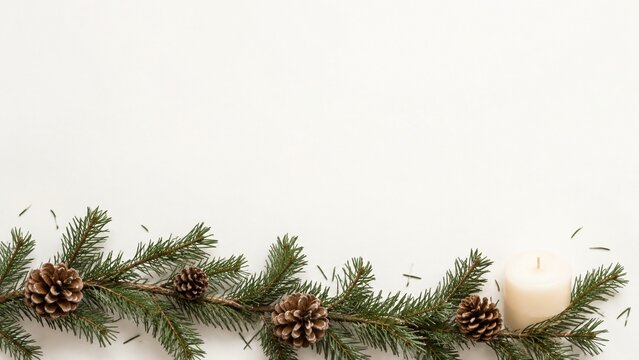 Evergreen Pinecone Flat Lay with Candle