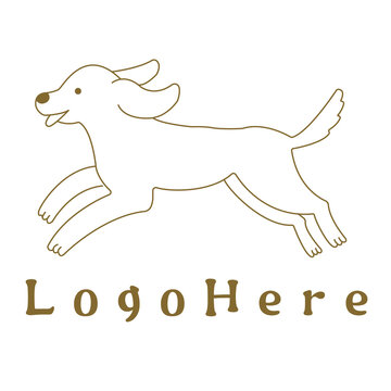 Happy running dog simple line art illustration set with text space