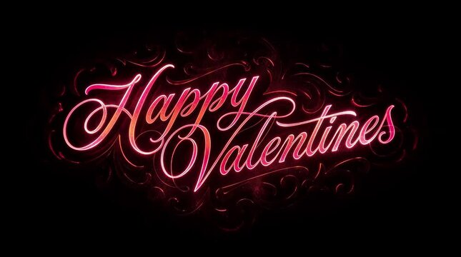 Glowing Valentine Text Animation with Elegant Script Font on Black Background for Romantic Greeting Cards and Social Media Posts