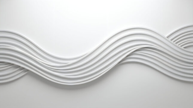 Abstract white wave lines forming a smooth flowing pattern with soft shadows and 3d depth effect