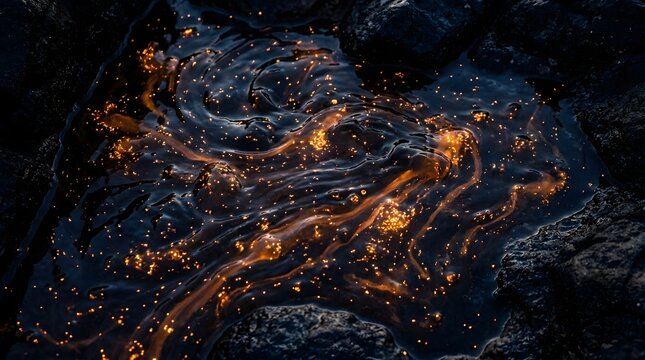 Microscopic bioluminescent dinoflagellates glowing react to nutrient contaminants.