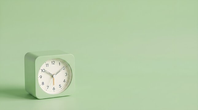Light Green Square Clock on Light Green Background Minimalist Time