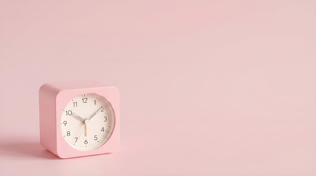 Light Pink Square Clock on Light Pink Background Minimalist Time Concept