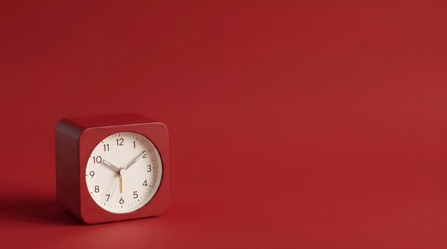 Red Square Clock on Red Background Minimalist Time Concept