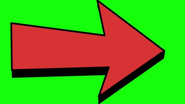 Big red arrow pointing right on vibrant green screen background loop