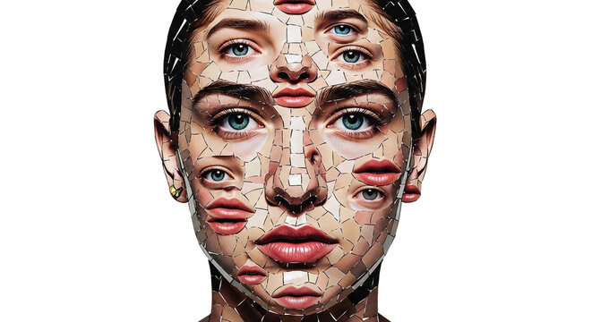Collage of woman's face with multiple skin imperfections and blemishes