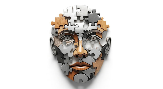 puzzle face, man's face made of jigsaw pieces, brain teaser