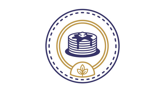 Organic pancakes stack vector badge, postmark stamp circle frame, natural breakfast food illustration