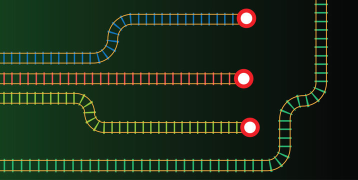 A set of colorful train tracks. Vector template design.