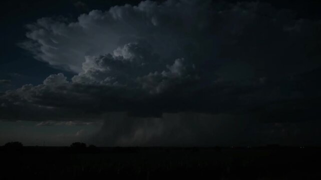 Dramatic Supercell Thunderstorm Cloud Formation Over a Dark Horizon During an Intense Evening Weather Event